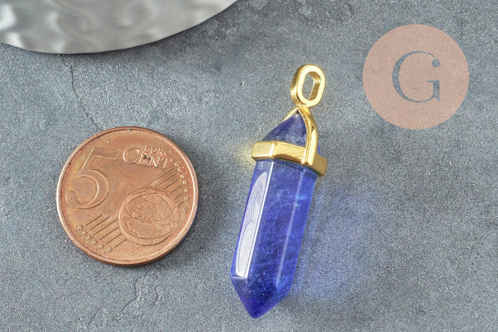 Pendentif pointe pierre watermelon bleue zamac doré 40mm, création bijoux pierre, x1 G5165
