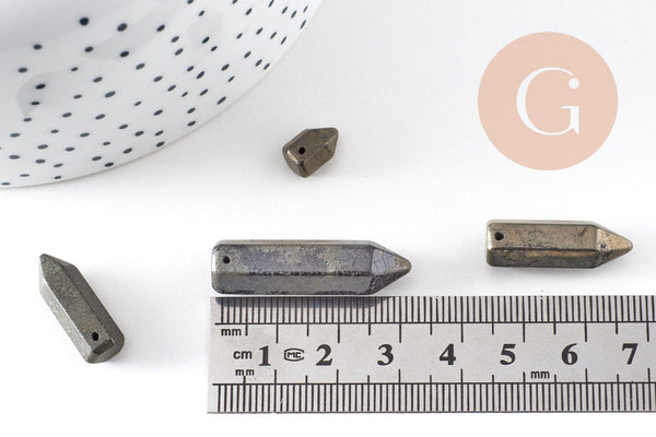 Pendentif pointe pyrite grise, pendentif goutte, pyrite naturelle,10-35mm, x1 (G3527)