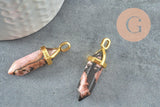 Pendentif pointe rhodonite naturelle zamac doré 38mm, création bijou pierre naturelle x1 G2802