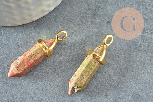 Pendentif pointe unakite vert naturel 37-40mm, x1 (G3077)