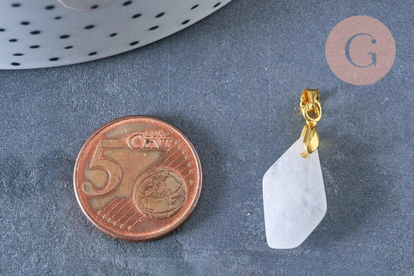 Pendentif polygone facettée jade naturel blanc laiton doré 19,5mm, création bijoux pierre naturelle, x1 G7154