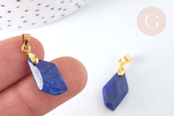 Pendentif polygone lapis lazuli naturel laiton doré 19,5mm, x1 (G7931)
