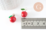 Pendentif pomme émaillé rouge zamac argenté 18.5mm, x1 (G4299)