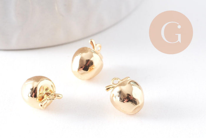 Pendentif pomme en laiton doré 18K 10mm, x2 (G10381)