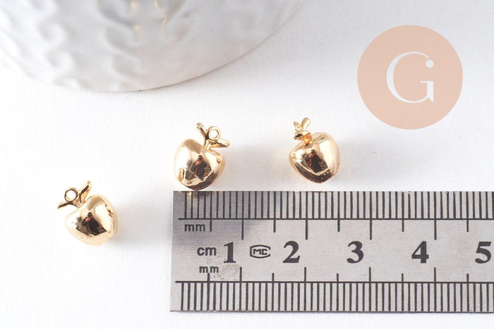 Pendentif pomme en laiton doré 18K 10mm, x2 (G10381)