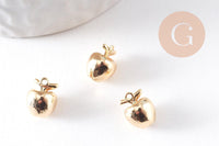 Pendentif pomme en laiton doré 18K 10mm, x2 (G10381)