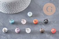 Pendentif pomme pierre naturelle acier inoxydable platine 14-15mm, x1 (G7109)
