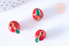 Pendentif pomme rouge laiton doré 12mm,thème fruit, création de bijoux dorés, x1 G6687