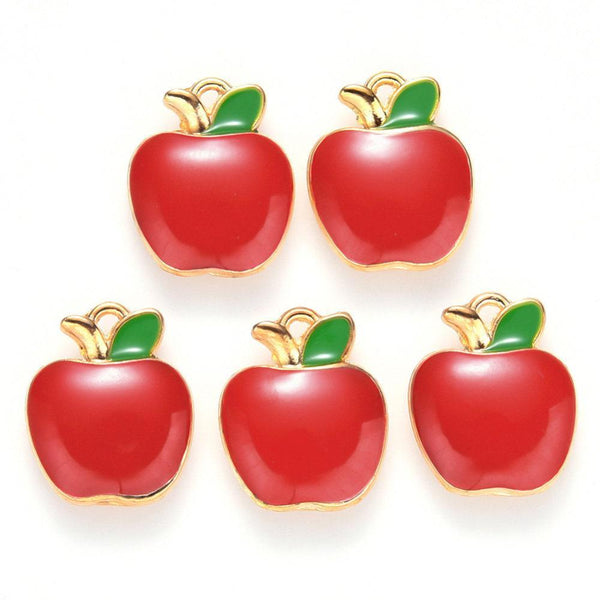 Pendentif pomme rouge zamac doré 15mm, x5 (G5473)