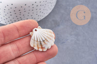 Pendentif porcelaine beige coquillage 30MM, perle céramique géométrique fabrication bijoux céramique blanche, x1 (G3310)