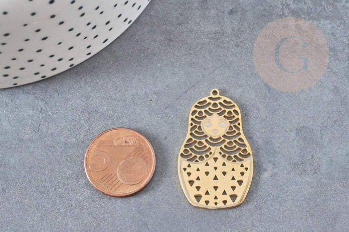 Pendentif poupée russe acier doré 37mm, breloque doré, acier inoxydable doré, pendentif sans nickel, x1 G6126