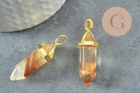 Pendentif quartz peau de tigre pointe zamac doré 37-40mm, création bijoux pierre naturelle, x1 G4446