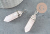 Pendentif quartz rose pointe, pierre brute, création bijoux,pendentif pierre,pendentif argenté, pierre naturelle,39mm, x1 G0556