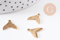 Pendentif queue de poisson acier 201 inoxydable doré 14mm, x2 (G10223)