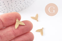 Pendentif queue de poisson acier 201 inoxydable doré 14mm, x2 (G10223)