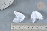 Pendentif queue de poisson acrylique blanc transparent 27mm, x2 (G7281)