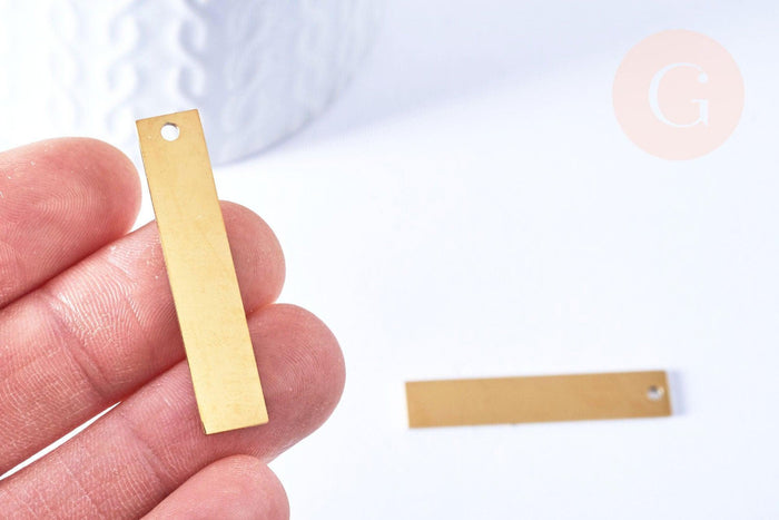 Pendentif rectangle acier 304 inoxydable doré IP à graver 40x8mm, x1 (G6794)