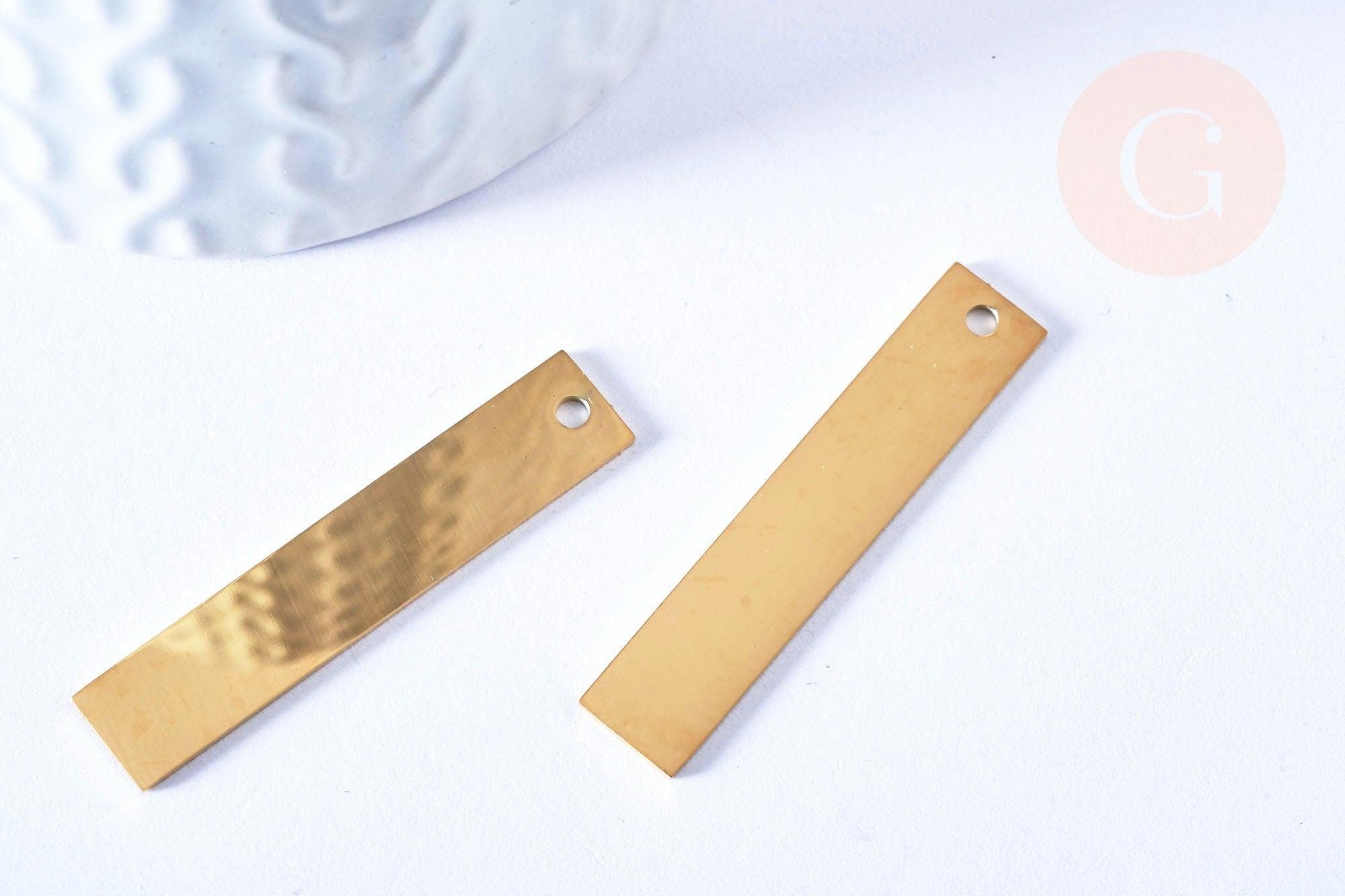 Pendentif rectangle acier 304 inoxydable doré IP à graver 40x8mm, x1 (G6794)