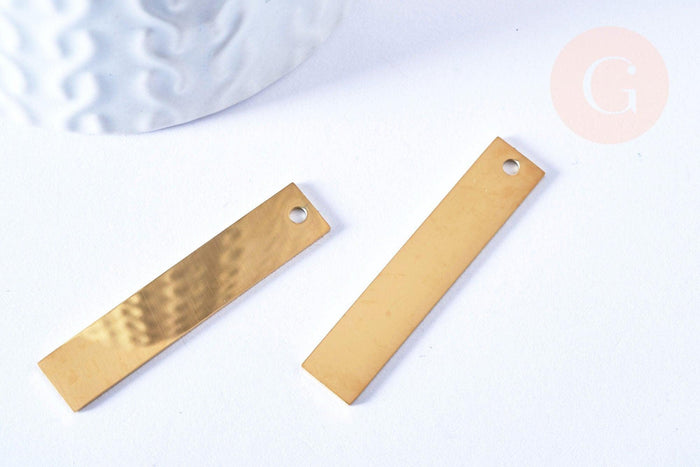 Pendentif rectangle acier 304 inoxydable doré IP à graver 40x8mm, x1 (G6794)