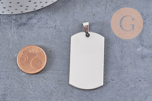 Pendentif rectangle acier inoxydable 304 argenté à graver 34.5mm, x1 (G8017)