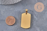 Pendentif rectangle acier inoxydable 304 doré PVD à graver 34.5mm, x1 (G10970)