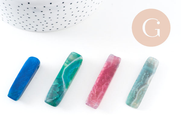 Pendentif rectangle agate teintée,Pendentif bijoux, perle pierre, x1 (G3613)