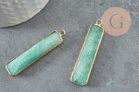 Pendentif rectangle aventurine naturelle laiton doré 46.5mm, x1 (G1959)