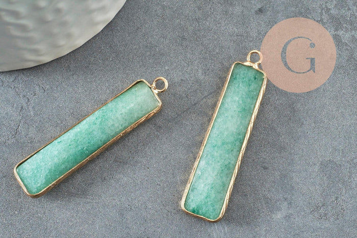 Pendentif rectangle aventurine naturelle laiton doré 46.5mm, x1 (G1959)