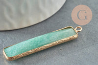Pendentif rectangle aventurine naturelle laiton doré 46.5mm, x1 (G1959)