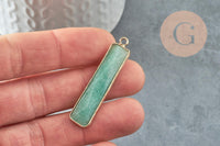 Pendentif rectangle aventurine naturelle laiton doré 46.5mm, x1 (G1959)