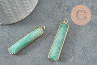Pendentif rectangle aventurine naturelle laiton doré 46.5mm, x1 (G1959)