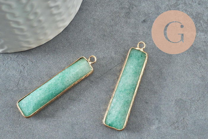 Pendentif rectangle aventurine naturelle laiton doré 46.5mm, x1 (G1959)