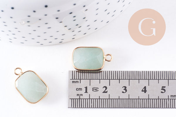 Pendentif rectangle aventurine verte naturelle laiton doré 22mm, x1 (G5627)
