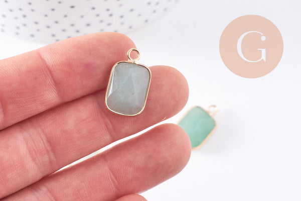 Pendentif rectangle aventurine verte naturelle laiton doré 22mm, x1 (G5627)