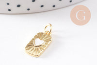Pendentif rectangle coeur nacre naturelle laiton doré 16.5mm, x1 (G10255)