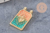 Pendentif rectangle émaillé coeur sacré laiton 18K 26.5mm, x1 (G10944)