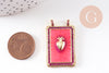Pendentif rectangle émaillé coeur sacré rose zircons laiton doré 36mm, x1 (G10941)