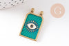 Pendentif rectangle émaillé oeil protecteur coeur sacré acier 304 inoxydable doré PVD 32mm, x1 (G10531)