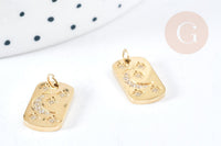 Pendentif rectangle lune étoiles zircons acier 316 doré inoxydable 15mm, x1 (G8817)