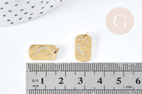 Pendentif rectangle lune étoiles zircons acier 316 doré inoxydable 15mm, x1 (G8817)