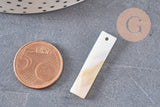 Pendentif rectangle nacre blanche naturelle 30mm, perle rectangulaire coquillage blanc, x5 G1080