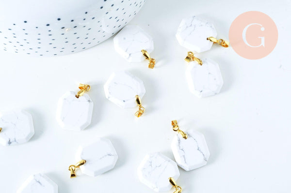 Pendentif rectangle octogone en pierre naturelle laiton doré 20mm, création bijoux pierre naturelle, x1 G7259