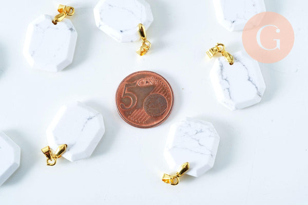 Pendentif rectangle octogone en pierre naturelle laiton doré 20mm, création bijoux pierre naturelle, x1 G7259