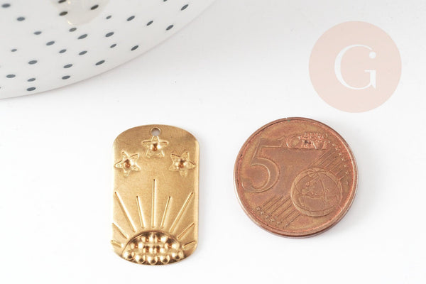 Pendentif rectangle soleil étoile laiton brut 25mm, Pendentif pour création de bijoux DIY x2 G9706