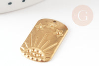 Pendentif rectangle soleil étoile laiton brut 25mm, x2 (G9706)