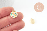 Pendentif rond Good Luck laiton doré 18k multicolore 16mm,x1 (G9934)