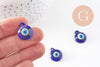 Pendentif rond Mauvais Oeil verre artisanal bleu 12mm,création bijoux chance, x1 (G3236)