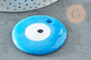 Pendentif rond Mauvais Oeil verre bleu ciel 50mm, x1 (G9444)