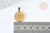 Pendentif rond acier 304 doré œil protecteur 20mm, création bijoux acier, x1 (G7386)