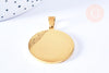 Pendentif rond acier doré à graver 34mm, x1 (G6789)